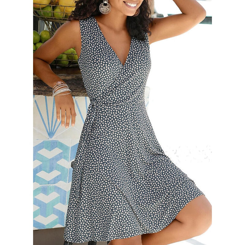 Summer Plus Size Women&#39;s Casual Polka Dot Dress Fashion Sexy V-Neck Sleeveless Bandage Beach  Bohemian Dresses For Woman Clothes