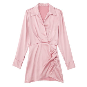 PB&amp;ZA Women 2022 Autumn New Chic Fashion silk satin texture Mini Dress Vintage Long Sleeve Female Dresses Vestidos Mujer