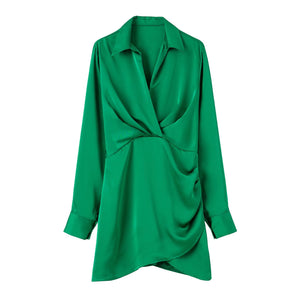 PB&amp;ZA Women 2022 Autumn New Chic Fashion silk satin texture Mini Dress Vintage Long Sleeve Female Dresses Vestidos Mujer