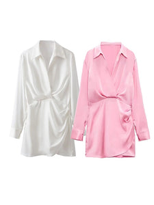 PB&amp;ZA Women 2022 Autumn New Chic Fashion silk satin texture Mini Dress Vintage Long Sleeve Female Dresses Vestidos Mujer