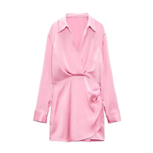 PB&amp;ZA Women 2022 Autumn New Chic Fashion silk satin texture Mini Dress Vintage Long Sleeve Female Dresses Vestidos Mujer