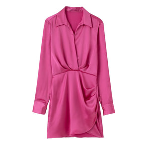 PB&amp;ZA Women 2022 Autumn New Chic Fashion silk satin texture Mini Dress Vintage Long Sleeve Female Dresses Vestidos Mujer