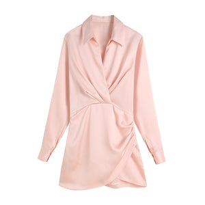 PB&amp;ZA Women 2022 Autumn New Chic Fashion silk satin texture Mini Dress Vintage Long Sleeve Female Dresses Vestidos Mujer