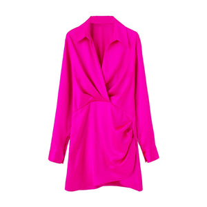 PB&amp;ZA Women 2022 Autumn New Chic Fashion silk satin texture Mini Dress Vintage Long Sleeve Female Dresses Vestidos Mujer