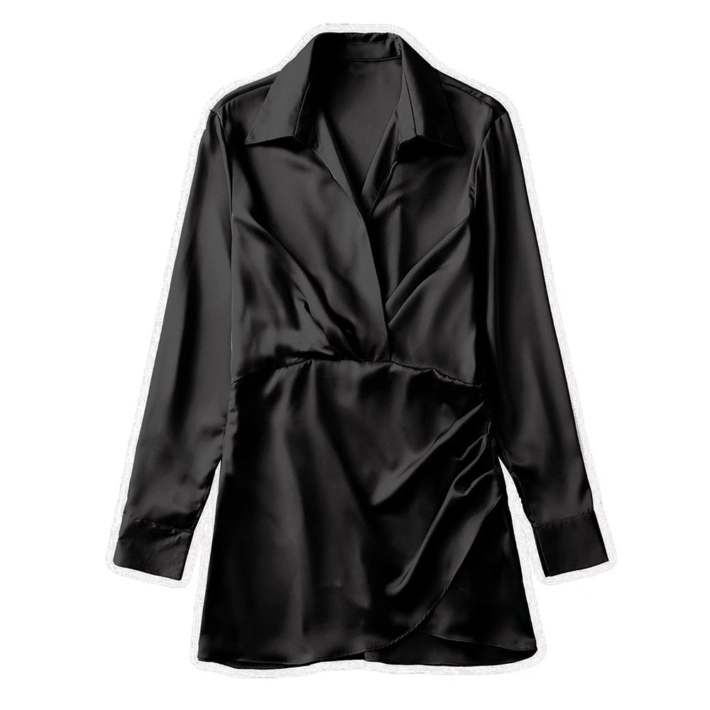 PB&amp;ZA Women 2022 Autumn New Chic Fashion silk satin texture Mini Dress Vintage Long Sleeve Female Dresses Vestidos Mujer