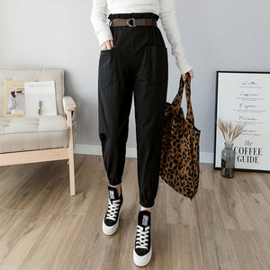 Women’s solid high waist loose cargo pants streetwear