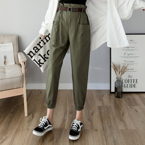 Women’s solid high waist loose cargo pants streetwear