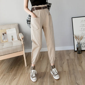 Women’s solid high waist loose cargo pants streetwear