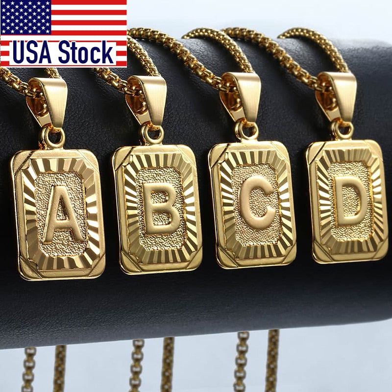 Colgante de letra inicial unisex AZ 26 Charm Collar de letras de color oro amarillo