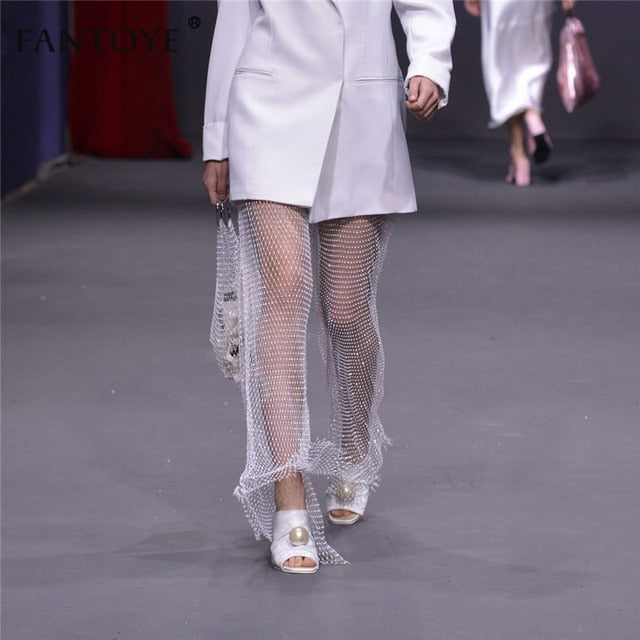 Crystal Diamond Shiny Women Sexy Elastic Fishnet Trousers – Modadeamor