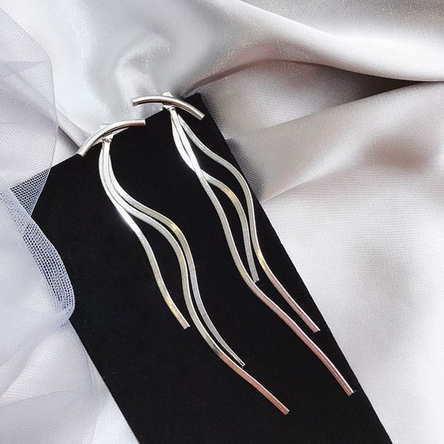 Vintage Gold Color Bar Long Thread Tassel Drop Earrings for
