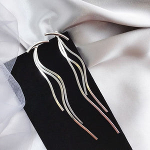 Vintage Gold Color Bar Long Thread Tassel Drop Earrings for