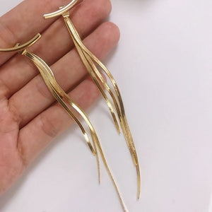 Vintage Gold Color Bar Long Thread Tassel Drop Earrings for