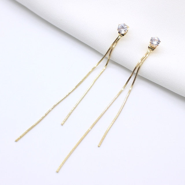 Vintage Gold Color Bar Long Thread Tassel Drop Earrings for