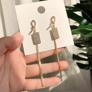 Vintage Gold Color Bar Long Thread Tassel Drop Earrings for