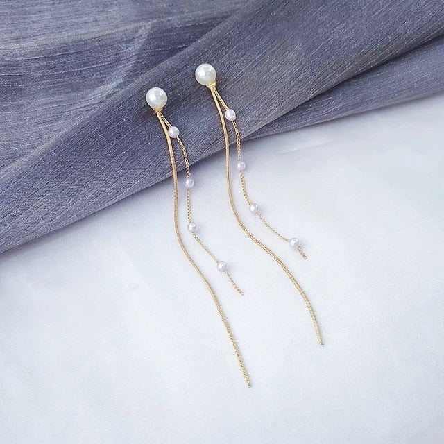 Vintage Gold Color Bar Long Thread Tassel Drop Earrings for