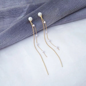Vintage Gold Color Bar Long Thread Tassel Drop Earrings for