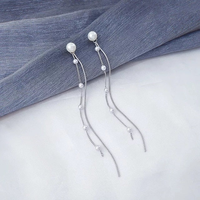 Vintage Gold Color Bar Long Thread Tassel Drop Earrings for