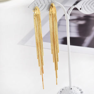 Vintage Gold Color Bar Long Thread Tassel Drop Earrings for