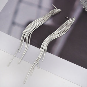Vintage Gold Color Bar Long Thread Tassel Drop Earrings for