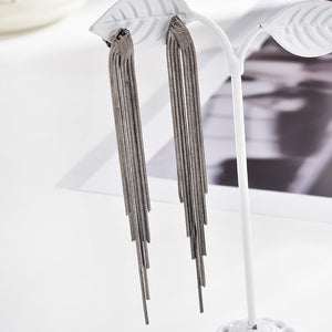 Vintage Gold Color Bar Long Thread Tassel Drop Earrings for