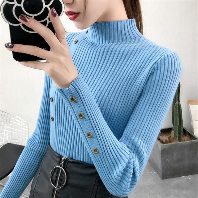 Women Knitted Slim Sweaters Solid Knitted