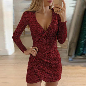 NORMOV Party Sexy Dress Women Strapless Hollow Out Long Sleeve Summer Dress Solid Pleating Bandage Dresses