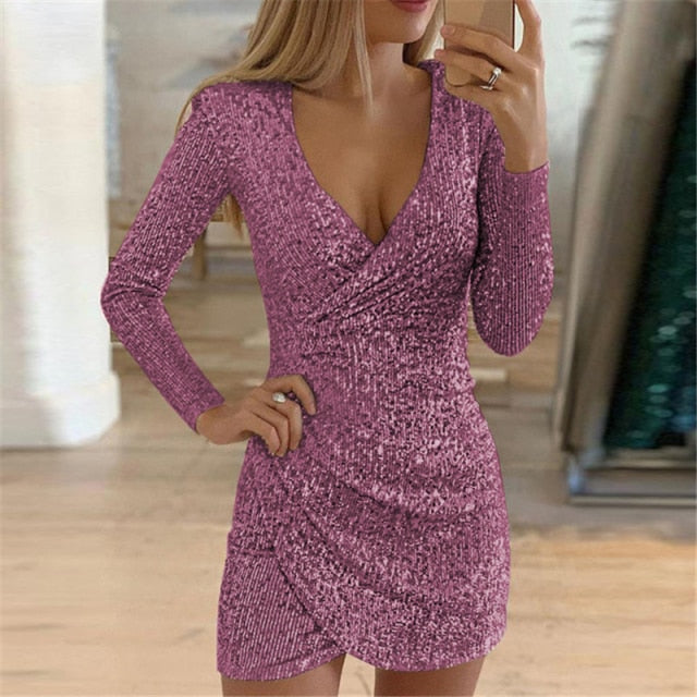 NORMOV Party Sexy Dress Women Strapless Hollow Out Long Sleeve Summer Dress Solid Pleating Bandage Dresses