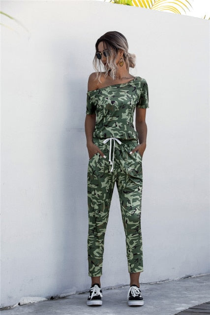 Women Summer Solid Color Jumpsuits Drawstring Design Pockets Decor Short Sleeve Mid Waist